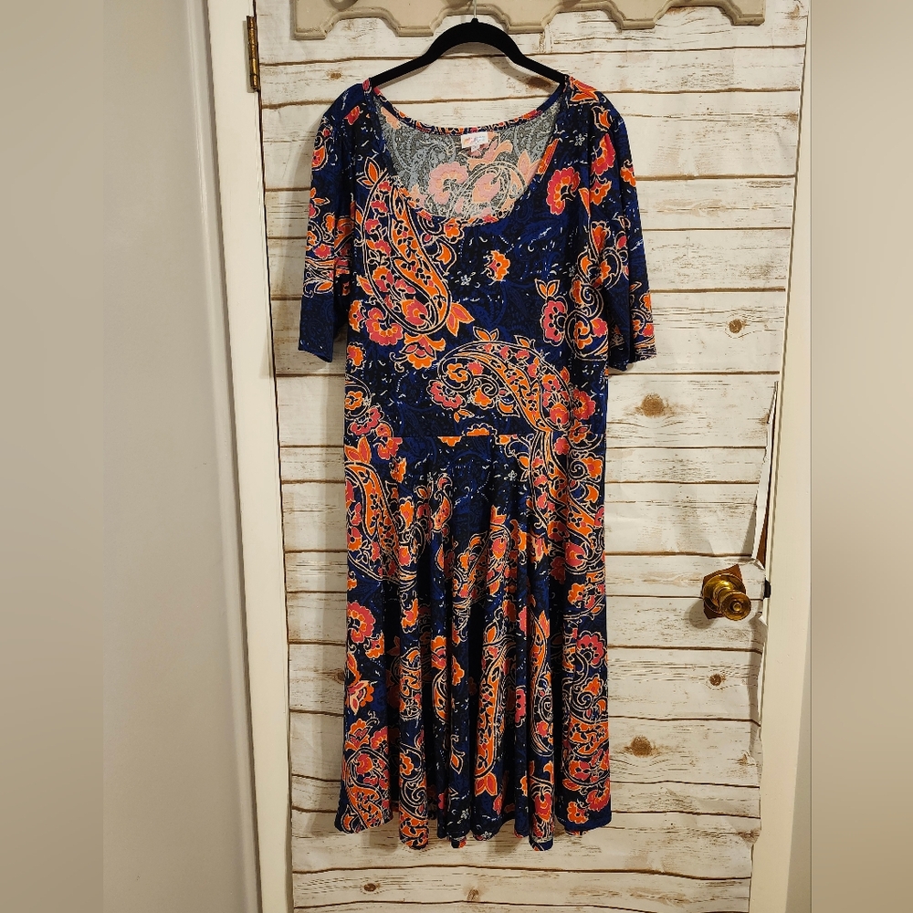 LuLaRoe Navy and Orange Paisley Nicole Sleeve Dress Size 2XL